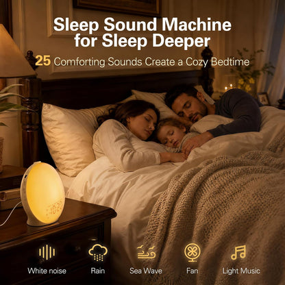 JALL Full-Screen Wake Up Light Sunrise Alarm Clocks for Bedrooms, White Noise Machine for Heavy Sleepers, 25 Natural Sounds, Dual Alarms, FM Radio, 17 Dimmable Colors, Bluetooth Speaker