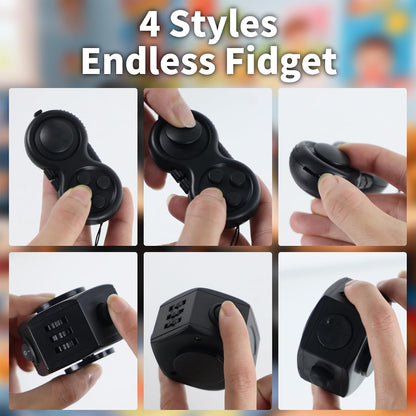 Fidget Toy Cube Set 4pcs 12 Sided Cube Relief Anxiety Improve Concentration,Fidget Toys Adults Alleviate Anxiety and Stress for Work,Fidget Toys for Kids Audible/Silent Fidgets Toys for ADD/ADHD/OCD