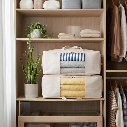 Comforter Storage Bags 70L Canvas Closet Organizer Clothes Container