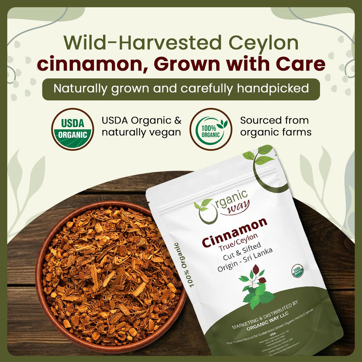 Organic Way True Ceylon Cinnamon Cut & Sifted - Origin Sri Lanka (4 Ounce)