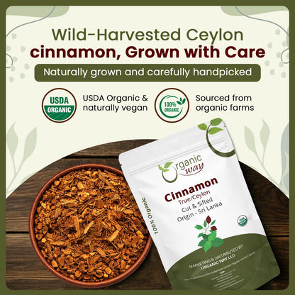 Organic Way True Ceylon Cinnamon Cut & Sifted - Origin Sri Lanka (4 Ounce)