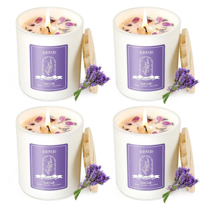 AOOVOO Lavender Scented Candles for Women - Aromatherapy Candle with Crystals Inside, 10oz Soy Candles for Home Scented, Birthday Gifts Mothers Day Candle for Women Mom