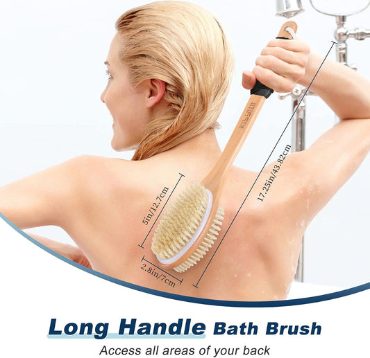 Long Handle Ergonomically Back Scrubber/Brush for Shower, Double Sided Exfoliating Body Scrubber for Women and Men (Black)