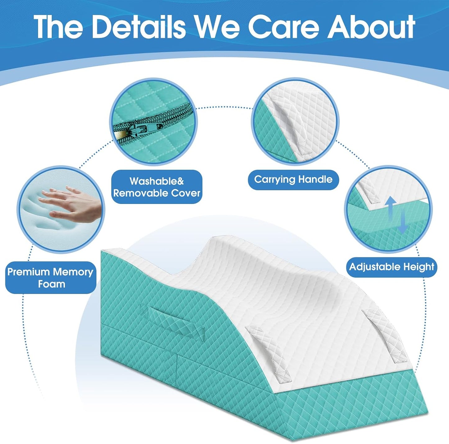 TranquilRelax Elevation Pillows for Leg After Surgery, Memory Foam Adjustable Wedge Pillow for Injury or Rest, Ankle Pillow for Sleeping Blood Circulation, Grey/Single Leg