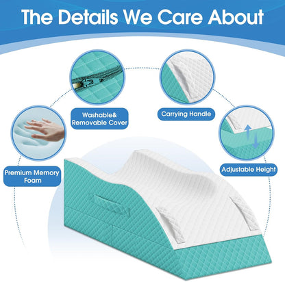 TranquilRelax Elevation Pillows for Leg After Surgery, Memory Foam Adjustable Wedge Pillow for Injury or Rest, Ankle Pillow for Sleeping Blood Circulation, Grey/Single Leg