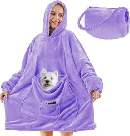 yescool Wearable Blanket Hoodie, Flannel Sherpa Fleece Blanket Sweatshirt for Adults Women Men,One Size Fits All - Colors A