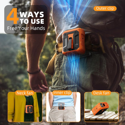 ASNUG Portable Waist Fan Rechargeable, 10000mAh Battery Powered & 45H Runtime, 10-Speed Personal Fan w/Lanyard, Flash Light, LED Display, Clip on Wearable Belt for Jogging Hiking Jobsite Warehouse