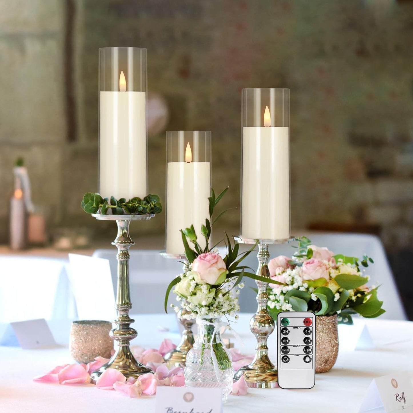 YOROXRG Set of 24 Waterproof Outdoor Flameless Candles, LED Candles with 4 Remote and Timer,(H 4" 5" 6" x D 2.2"),for Halloween Wedding Festiv
