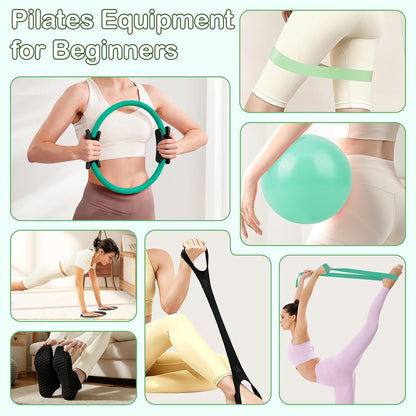 Hoedia Pilates Kit for Women, Pilates Equipment Ring and Ball Set with Resistance Bands, Yoga Strap, Core Sliders, Socks, Bag & Guide for Starter Home Workout Fitness Gym Essentials