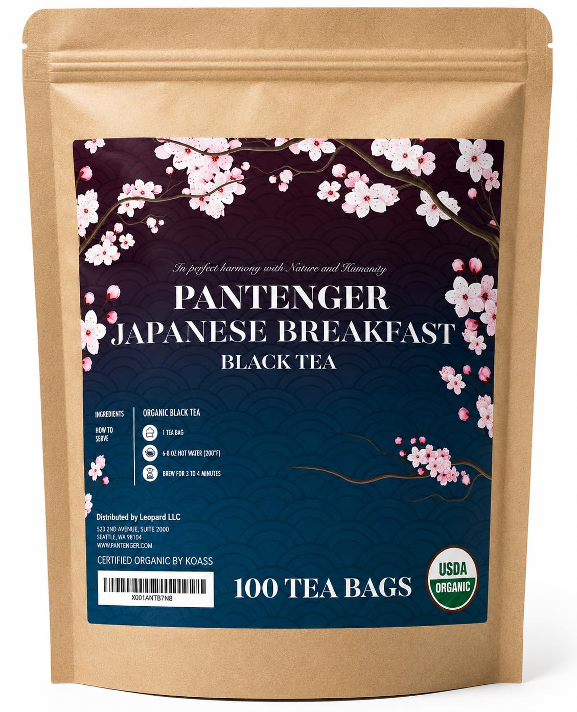 Organic Black Tea | 100 Tea Bags - Fine Japanese Breakfast Tea | Full Leaf Black Tea Organically grown in Japan, Caffeinated | By Pantenger.