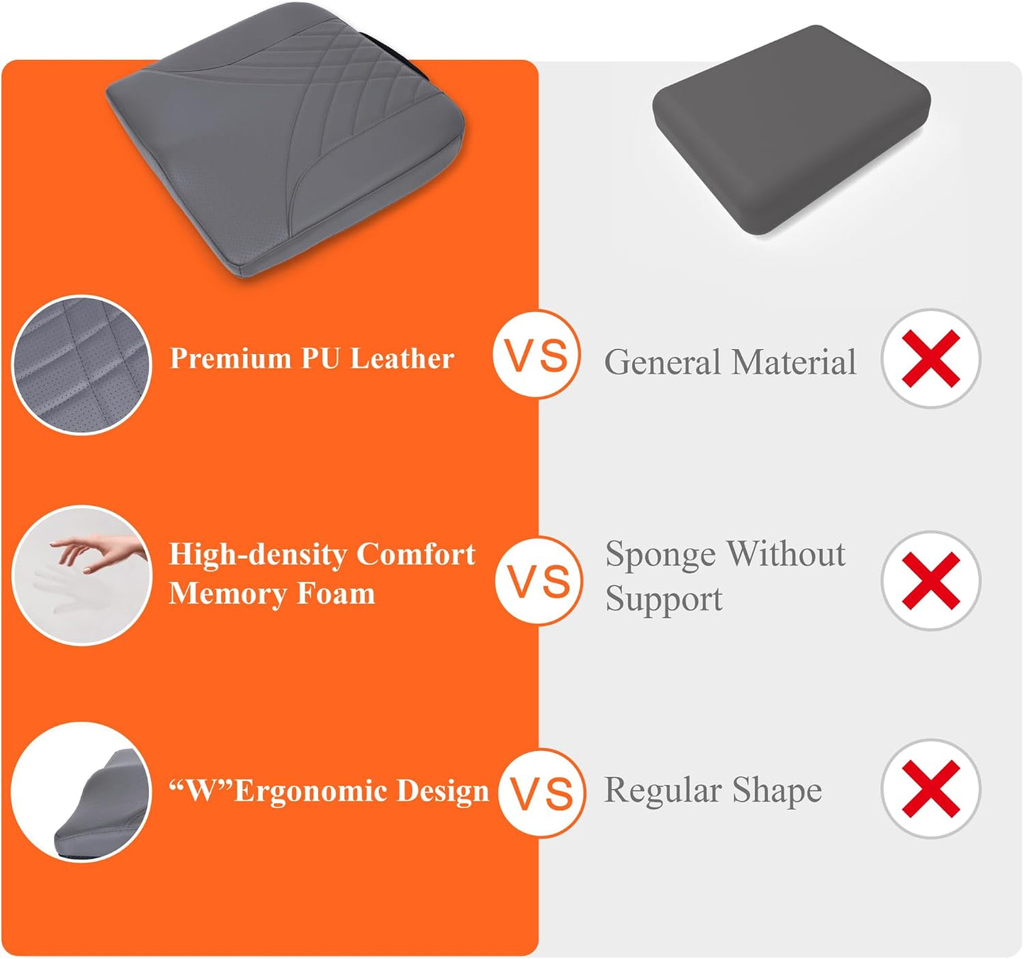 kingphenix Premium Car Seat Cushion, Memory Foam Driver Seat Cushion to Improve Driving View- Coccyx & Lower Back Pain Relief - Seat Cushion for Car, Truck, Office Chair (Leather Black)
