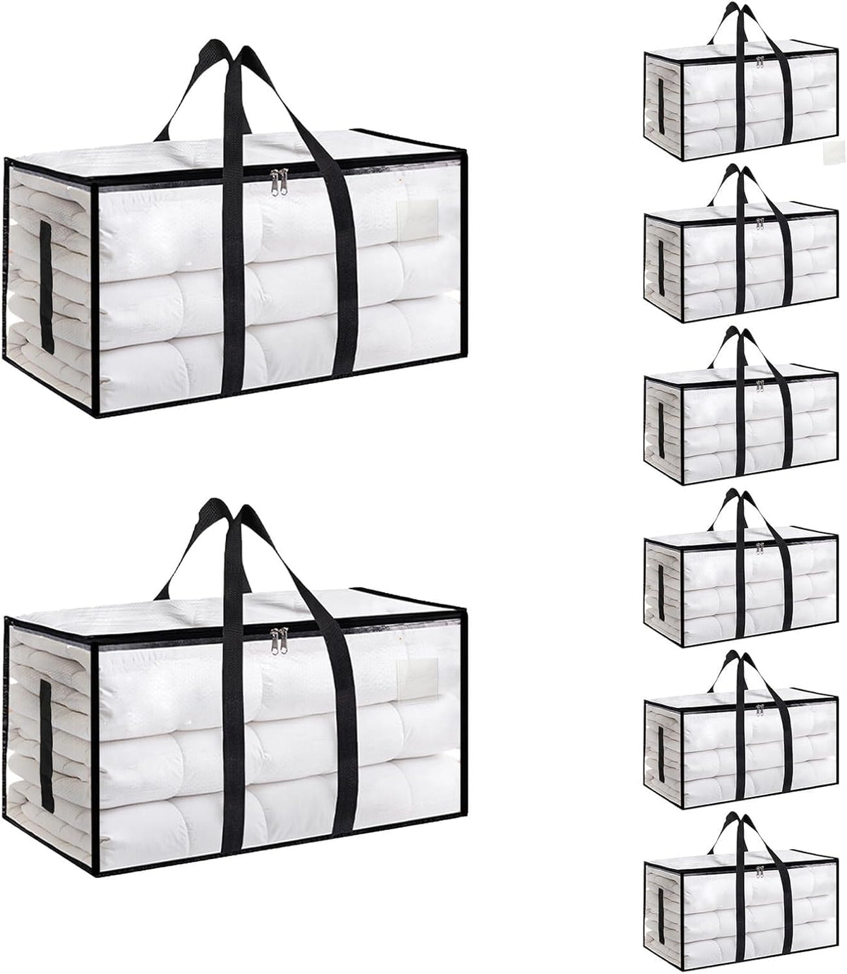 Moving Bags Extra Large - Heavy Duty Storage Totes with Wrap-Around Handles & Reinforced Zippers - Foldable Moving Box Alternative, Water-Resistant for Dorm, Closet & Under Bed Storage (Clear)