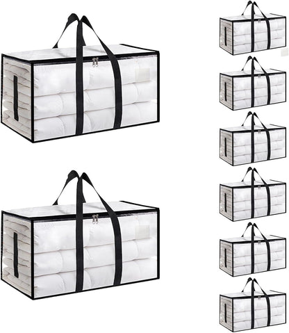 Moving Bags Extra Large - Heavy Duty Storage Totes with Wrap-Around Handles & Reinforced Zippers - Foldable Moving Box Alternative, Water-Resistant for Dorm, Closet & Under Bed Storage (Clear)