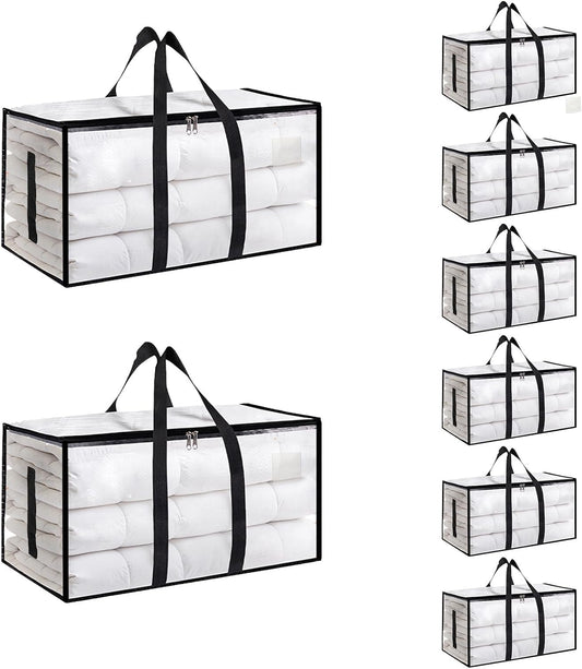 Moving Bags Extra Large - Heavy Duty Storage Totes with Wrap-Around Handles & Reinforced Zippers - Foldable Moving Box Alternative, Water-Resistant for Dorm, Closet & Under Bed Storage (Clear)