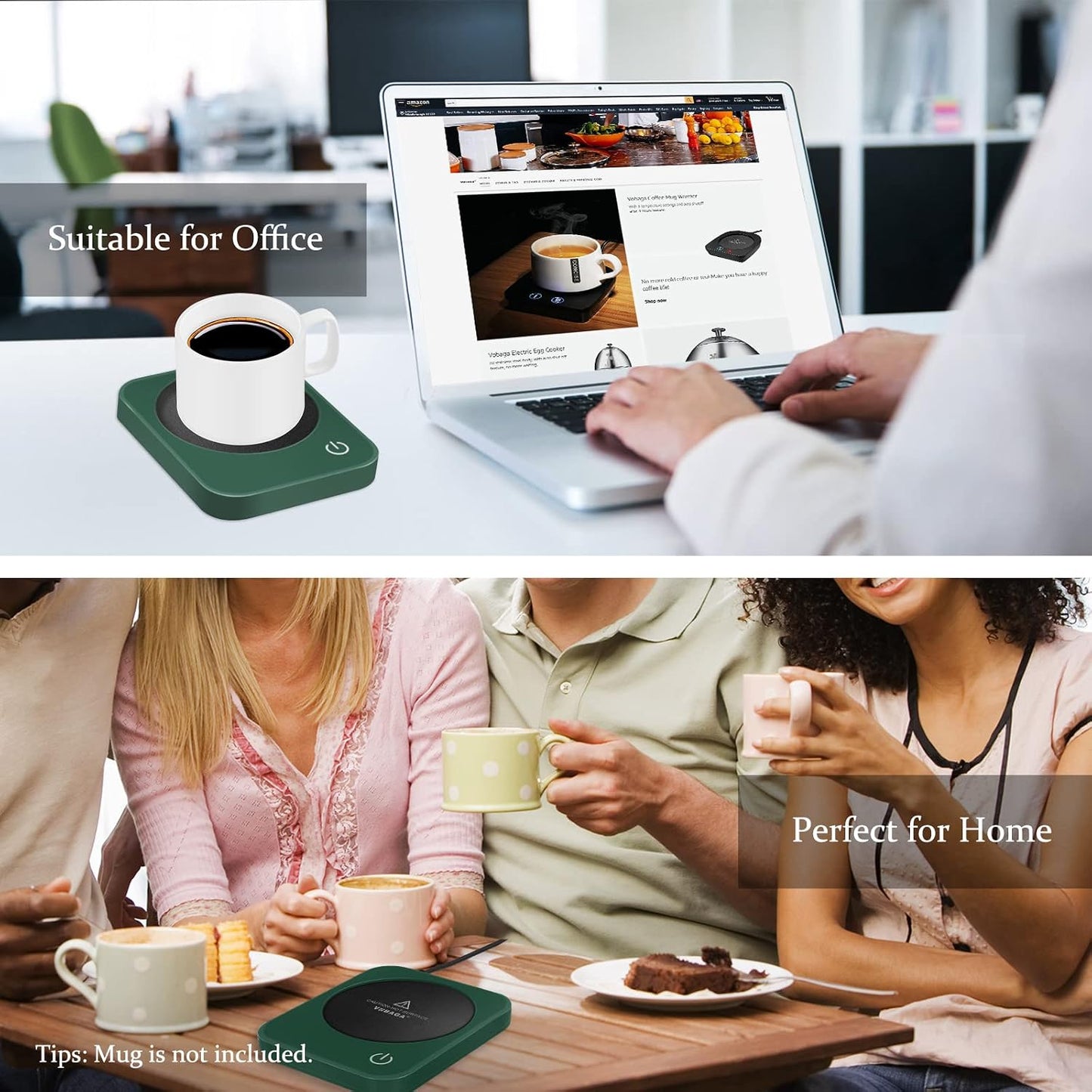 VOBAGA Coffee Mug Warmer for Desk with Auto Shut Off & 3-Temp Settings, Coffee Cup Warmer with Smart Safety Alert Home Office Accessory, Perfect for Coffee, Tea, Milk (Mug for Display)