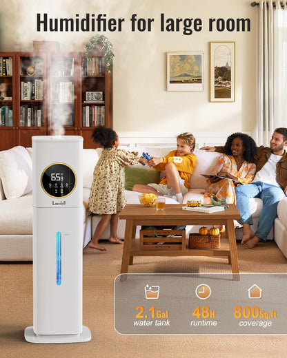 LACIDOLL Humidifiers for Bedroom 500 sq ft, 2.1Gal/8L Humidifier large room