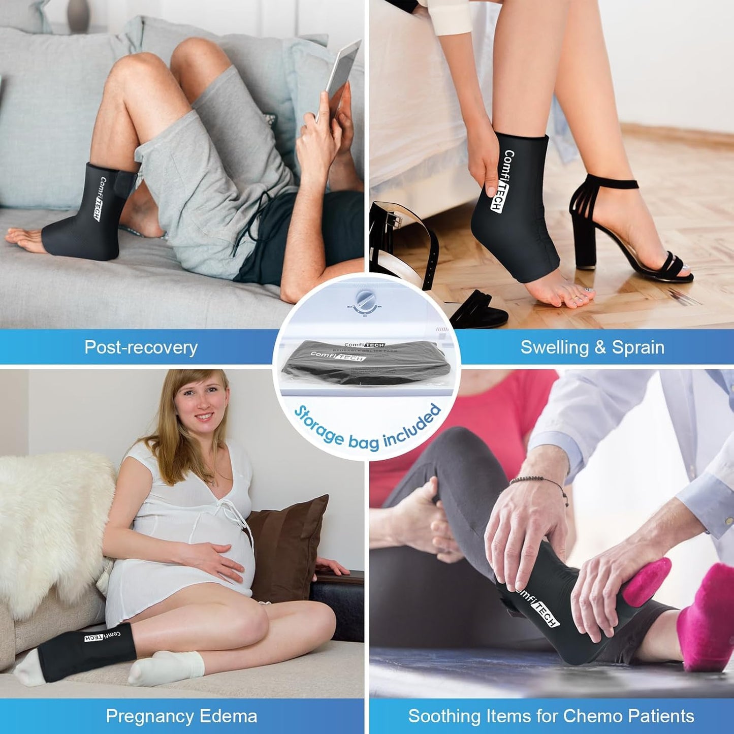 Comfitech Ankle Ice Pack Wrap Sleeve with Large Opening, Reusable Gel Cold Pad for Foot and Heel, X-Large