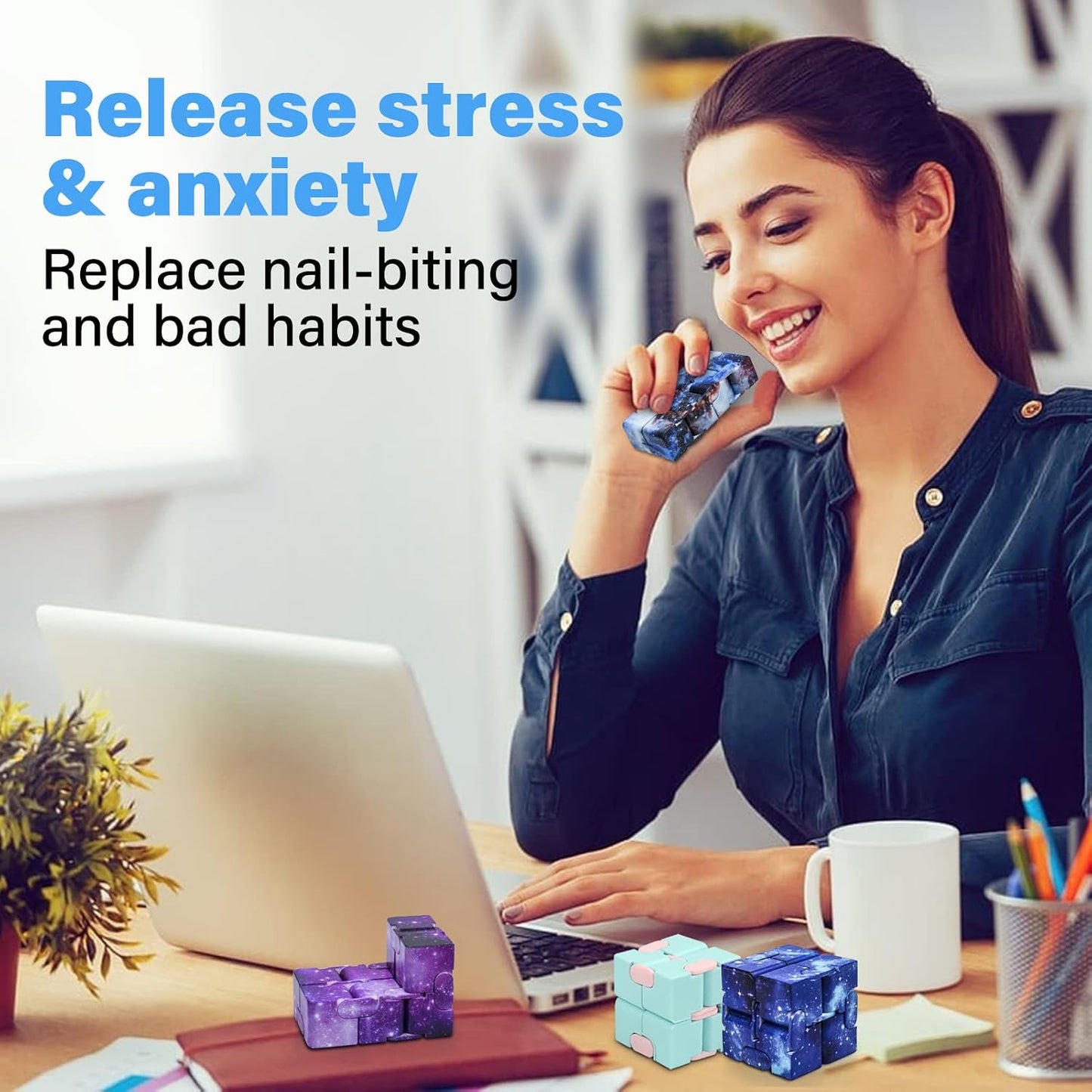Infinity Cube Fidget Toy Stress Relieving Fidgeting Game for Kids and Adults,Cute Mini Unique Gadget for Anxiety Relief and Kill Time (Macaron Blue)