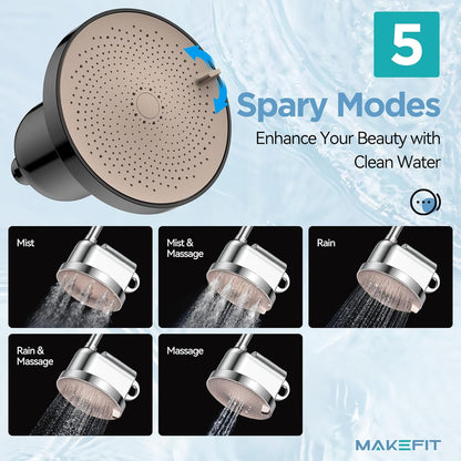 MakeFit Filtered Shower Head - High Pressure Shower Head with Filter for Hard Water Softener - 7 Settings Bathroom Rain Showerhead to Remove Chlorine and Heavy Metals (Chrome)