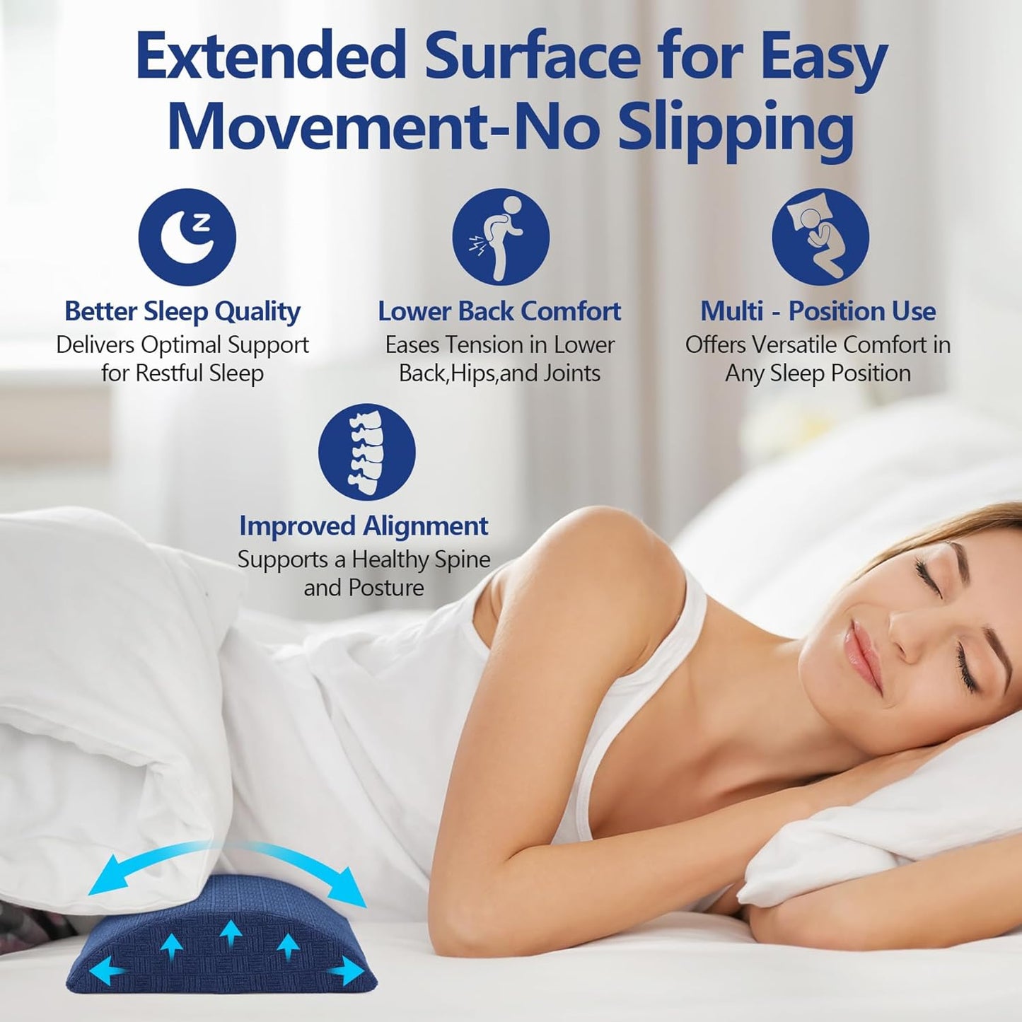 Cozyhealth - 3.15"H*23.6"L - Soft Lumbar Pillow for Sleeping, Memory Foam Back Lumbar Support Cushion for Lower Back Pain Relief Bed Waist Sleep Support Pillow for Side, Back Sleepers (White, Large)