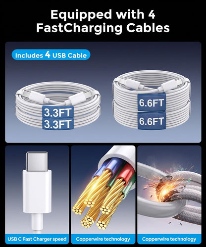 USB C Charging Station 10 Port with 4 Cables,245W GaN Charger Block