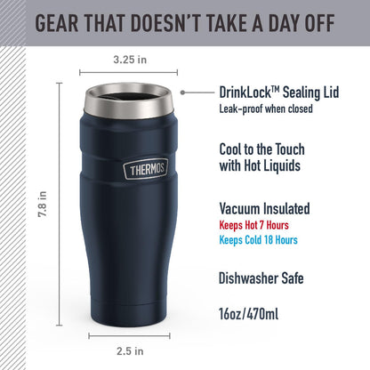 THERMOS Stainless King Vacuum-Insulated Travel Tumbler, 16 Ounce, Matte Steel