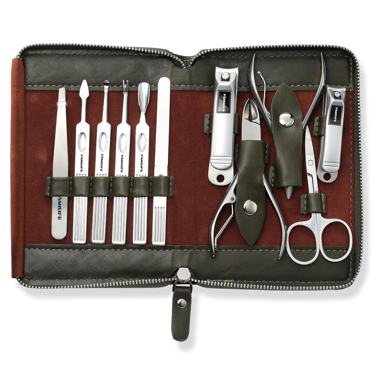 FAMILIFE Gifts for Women, Manicure Set Professional Manicure Kit 11 in 1 Nail Kit Nail Clippers Tools Stainless Steel with Rose Gold Leather Case Travel Sets