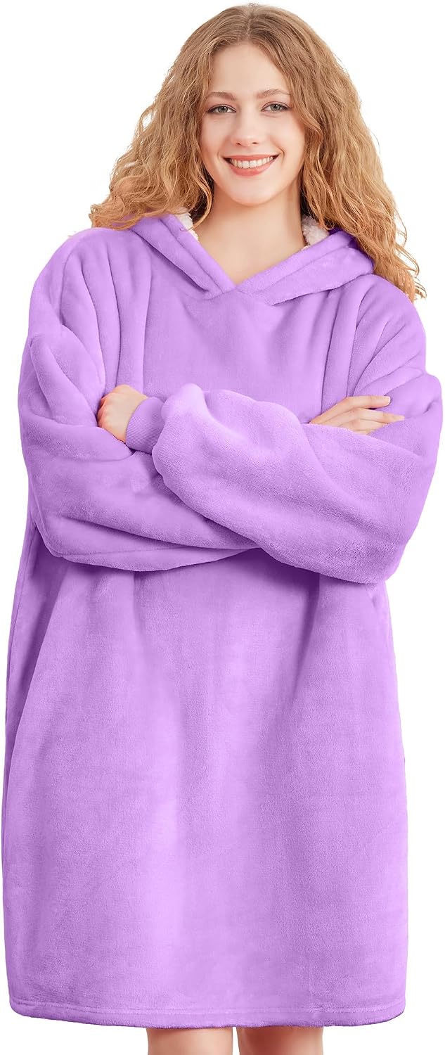AmyHomie Wearable Blanket Hoodie for Adults & Teens,Oversized Sherpa Hooded Blanket,Warm Cozy Blanket Sweatshirt as Christmas Birthday Gifts for Women Men