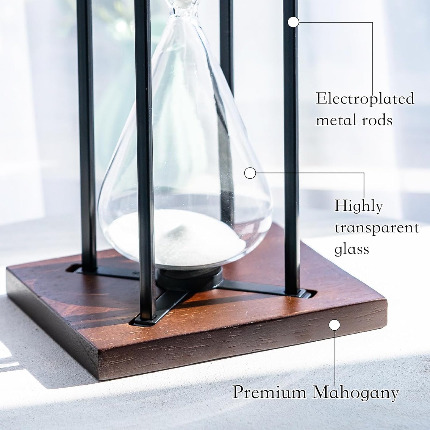 Large Black Iron Craft Hourglass Timer 60 Minutes,Modern Hour Glass Timers Gift for Men & Women, Sand Timer for Kitchen Home Office Desk Deco (Black)