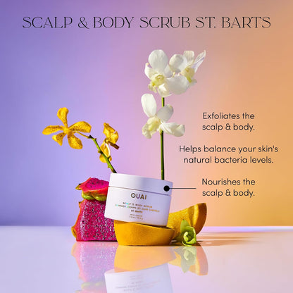 OUAI Scalp & Body Scrub, St. Barts - Exfoliating Body Scrub with Sugar & Coconut Oil Blend for Smooth, Moisturized Skin - Gentle Scalp Exfoliator for Removing Product Build Up (8.8 Oz)