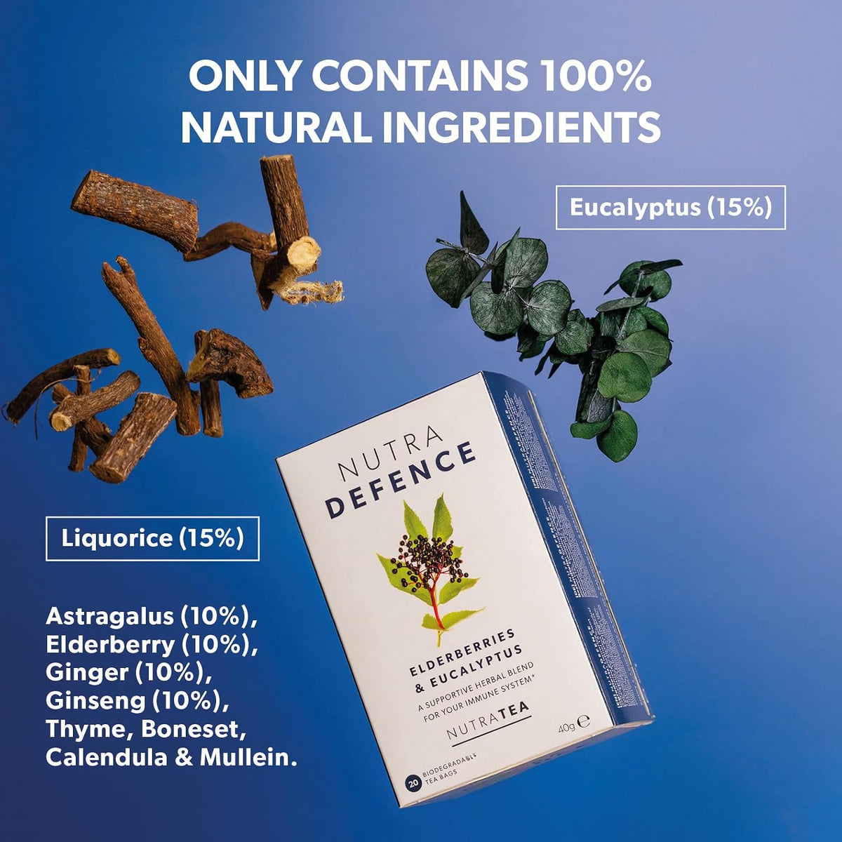 NUTRADEFENCE - Cold and Flu Tea | Immunity Tea - Supports & Boosts The Immune System – Includes Elderberry, Eucalyptus and Licorice Root - 20 Enveloped Tea Bags - by Nutra Tea - Herbal Tea