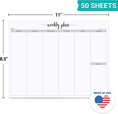 321Done Undated Weekly Planner Notepad, Jumbo 11x17 Desk Pad - 50 Tear-Off Sheets, Weekday Monday-Friday Schedule, Daily Task Planner for Home, Office & Student Use - Made in USA
