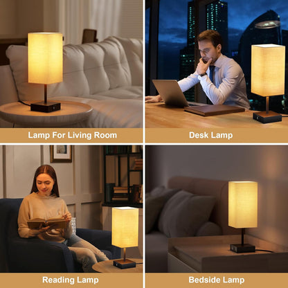 Table Lamp for Bedroom, 3 Way Dimmable Touch Bedside Lamp, Small Lamp with 2 USB C+A Charging Ports, Black Nightstand Lamps for End Table, Living Room, Desk, Bulb Included