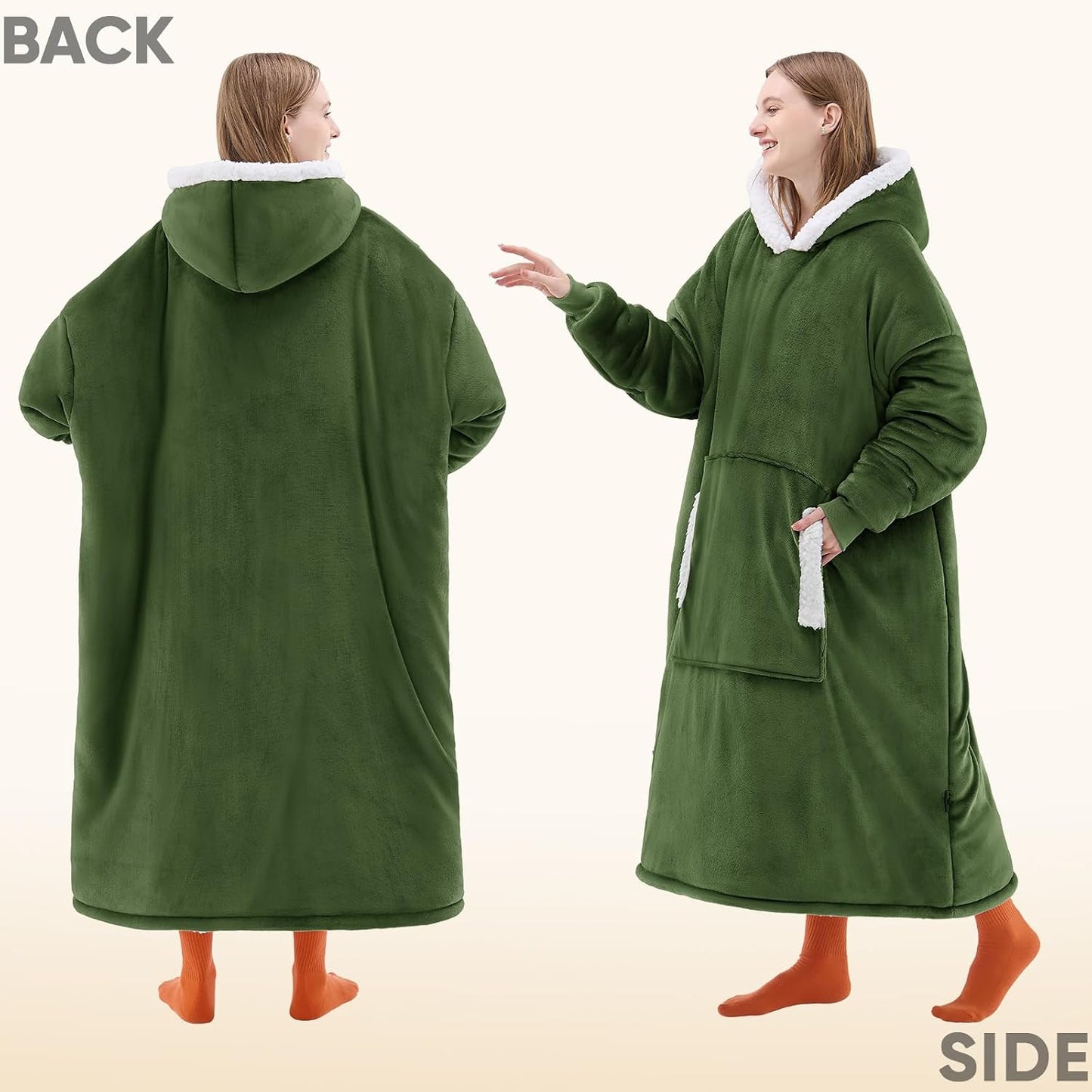 yescool Wearable Blanket Hoodie, Flannel Sherpa Fleece Blanket Sweatshirt for Adults Women Men,One Size Fits All - Colors B