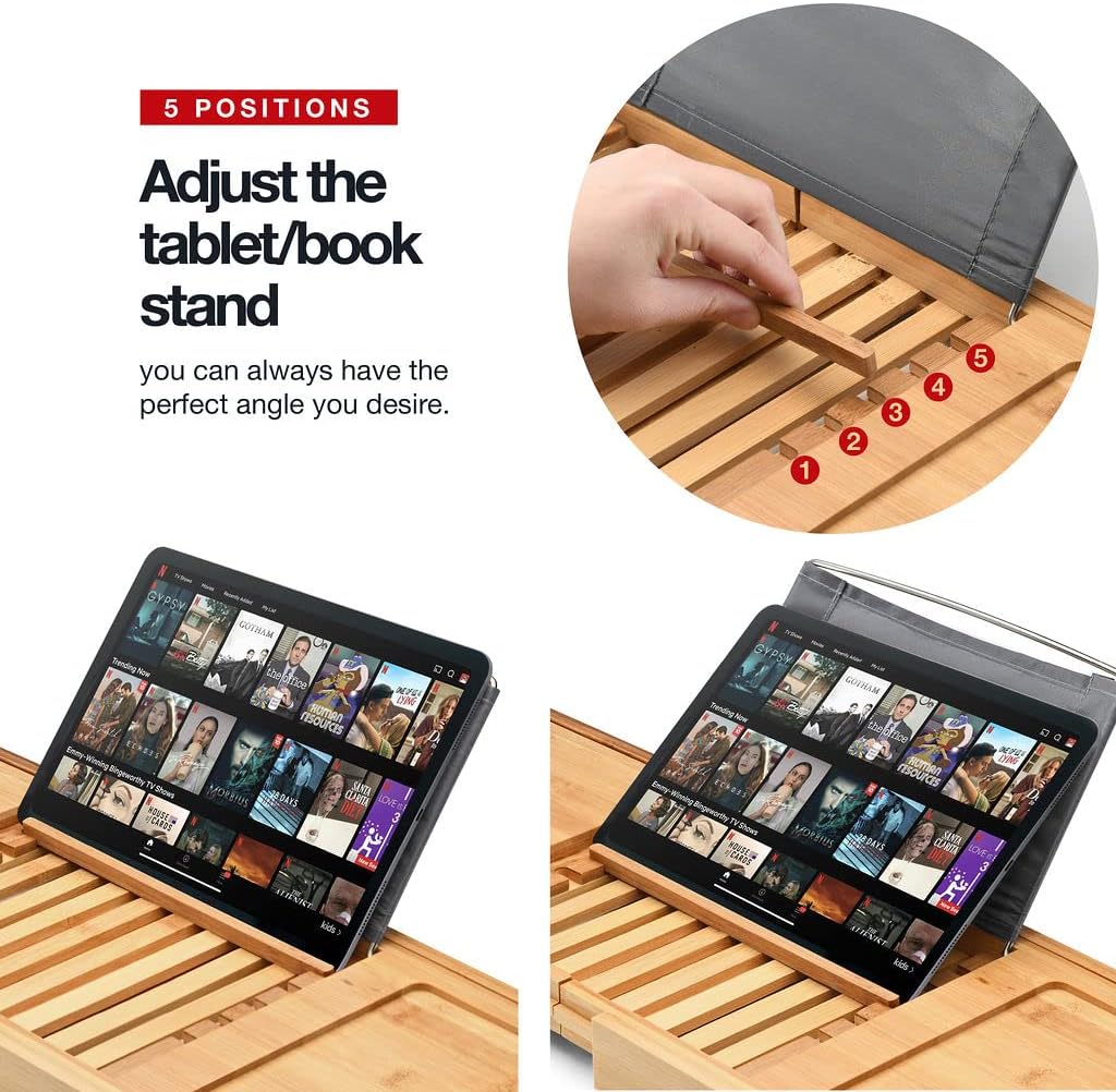 Luxury Foldable Bathtub Tray Caddy - Waterproof Wood Bath Tray for Tub, Expandable Size Fits Most Tubs, Bathroom Accessories for New Home & Mothers, Birthday Gifts for Mom
