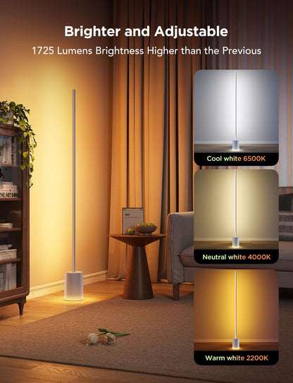 Govee Floor Lamp 2, RGBIC, Warm Cool White LED, Compatible with SmartThings, Matter, Alexa, 1725lm, Music Sync, Scene Modes, Smart Floor Lamp for Living Room, Bedroom, Black(1 Pack)