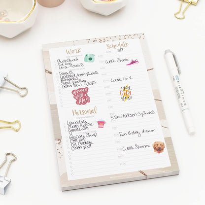 bloom daily planners Timed Work & Personal To Do List Planning Pad - ADHD Friendly Undated Tear-Off Hourly Checklist Notepad Appointment Organizer - 6" x 9" - Brushed Beige