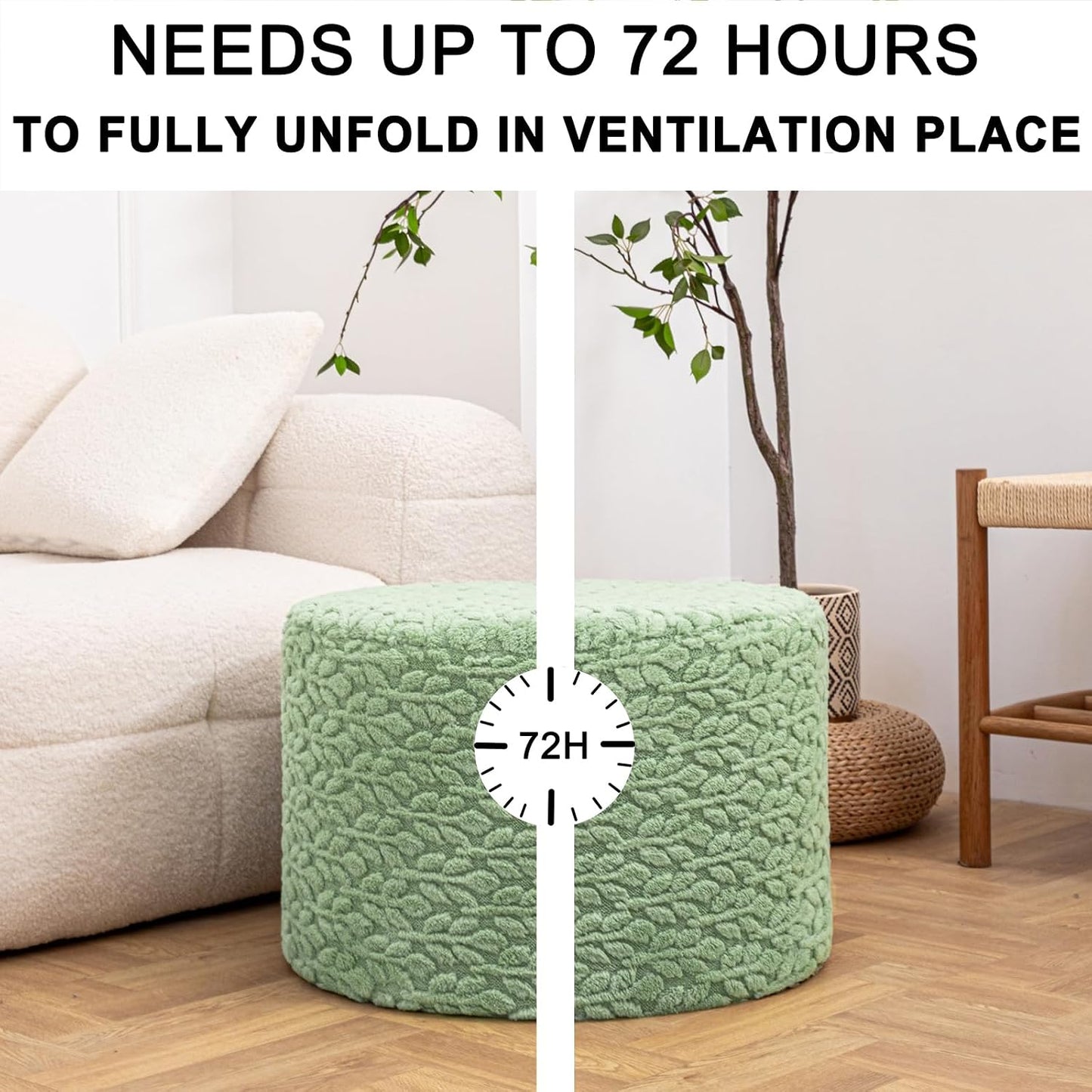 Round Pouf Ottoman 20 x 20 x 14 Inches Boho Poof Home Decor Floor Pouffe Ottoman Foot Rest for Couch Sofa Bean Bag Chairs Living Room Bedroom (Green)