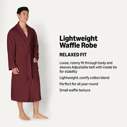 Amazon Essentials Men's Lightweight Cotton Waffle Bath Robe, Mid-Length Loungewear (Available in Big & Tall)