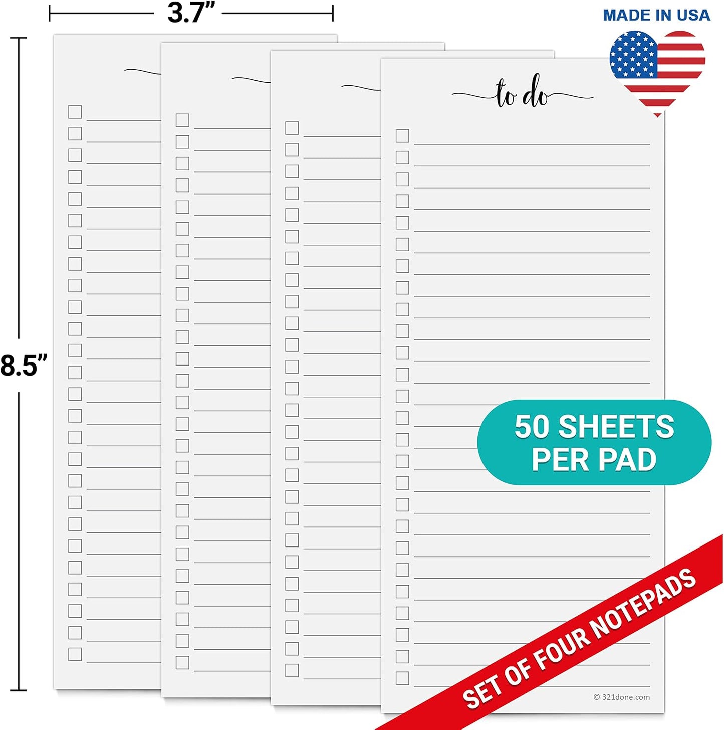 321Done To Do List Notepad, 2-Pack 50 Sheets Each, 3.7x8.5 College Ruled Pad, 70lb Matte Paper, Note Pad for Shopping List, Checklist To-Dos Tasks Planning for Home Office, Made in USA
