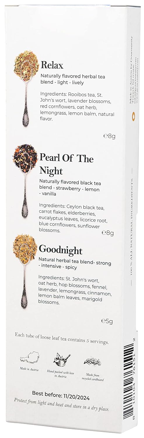 Gourmanity Bedtime Tea Sampler Gift Set, 3 Calming Herbal Blends, 0.74 oz