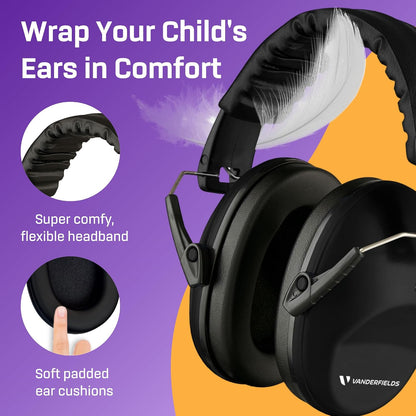 Vanderfields Hearing Protection Ear Muffs - Over 31 dB (2K Hz) Broad Noise Cancelling Sound Reduction Earmuffs for Kids 3-12