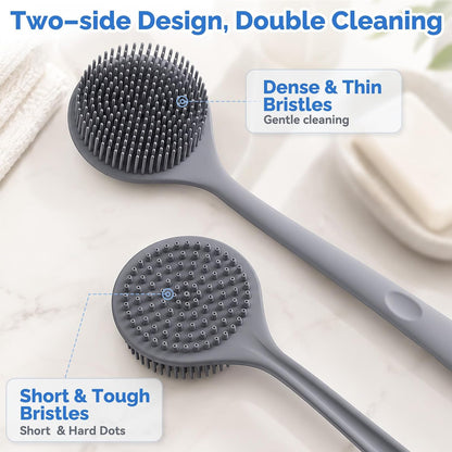 Manmihealth Silicone Back Scrubber & Soft Bath Glove Set 4 PCS(Thick Bristles), Super-Exfoliating Body Scrubber & Super-Lathering Shower Brush Combination, with 2 Adhesive Hooks (Black)