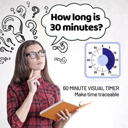 Secura 7.5 Inch Visual Timer, 60 Minute Visual Oversize Countdown Timer for Kids and Adults, Durable Mechanical Time Management Tool (Dark Green)