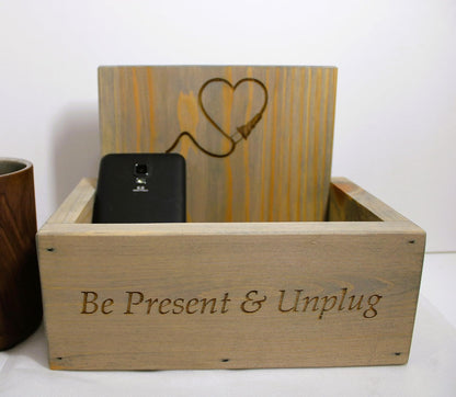 Unplug - Rustic Cell Phone Drop Box - Handcrafted from Hidden Pond Gardens! Made from Reclaimed Pine and Stained in barn Weather Grey. Handmade on Our Farm in Our barn. Made in The USA.