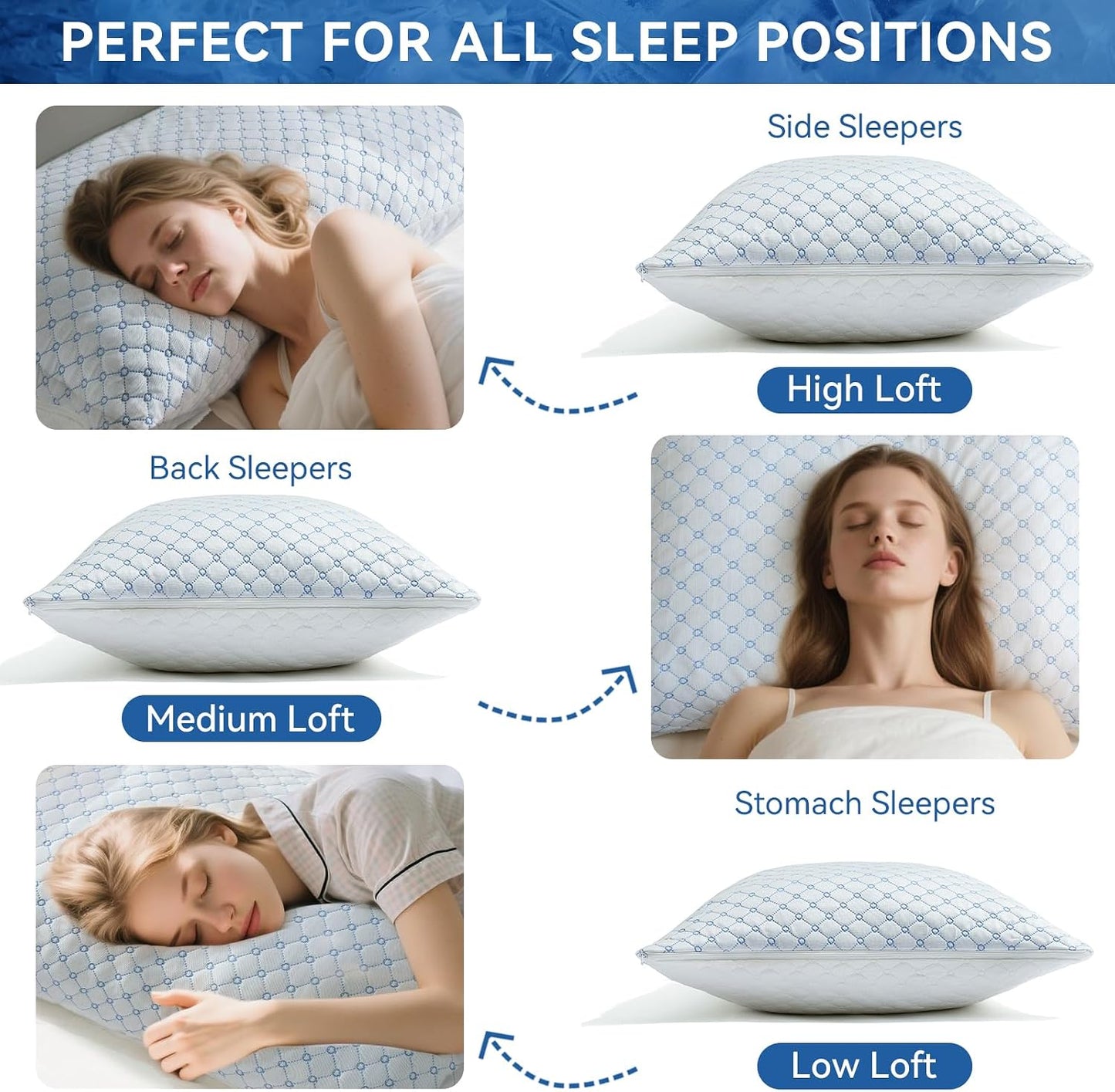 Cooling Bed Pillows for Sleeping Quee Size Set of 2, Shredded Memory Foam Pillows for Bed 2Pack, Adjustable Cool Pillow for Side, Back and Stomach Sleepers Neck Supportive-Queen Size