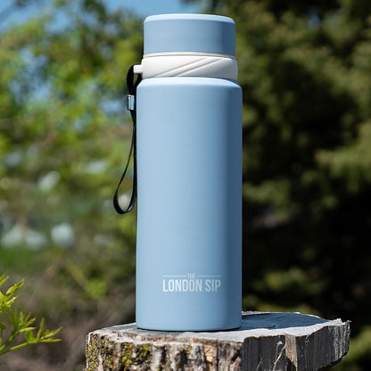 London Sip 25 oz Multi-Function Travel Mug and Tumbler Tea Infuser Water Bottle Fruit Infuser Flask Hot and Cold Double Wall Stainless Steel Coffee Thermos, Zen Black