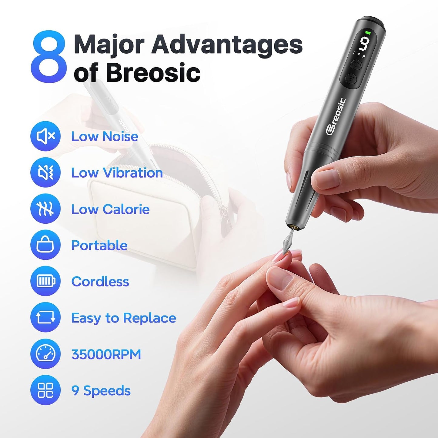 Electric Nail Drill Professional 35000RPM,Rechargeable Electric Nail File Cordless with 9-Speed & LED Display,12-in-1 Portable Manicure Pedicure kit for Acrylic Gel Dip Powder Nails (Purple)