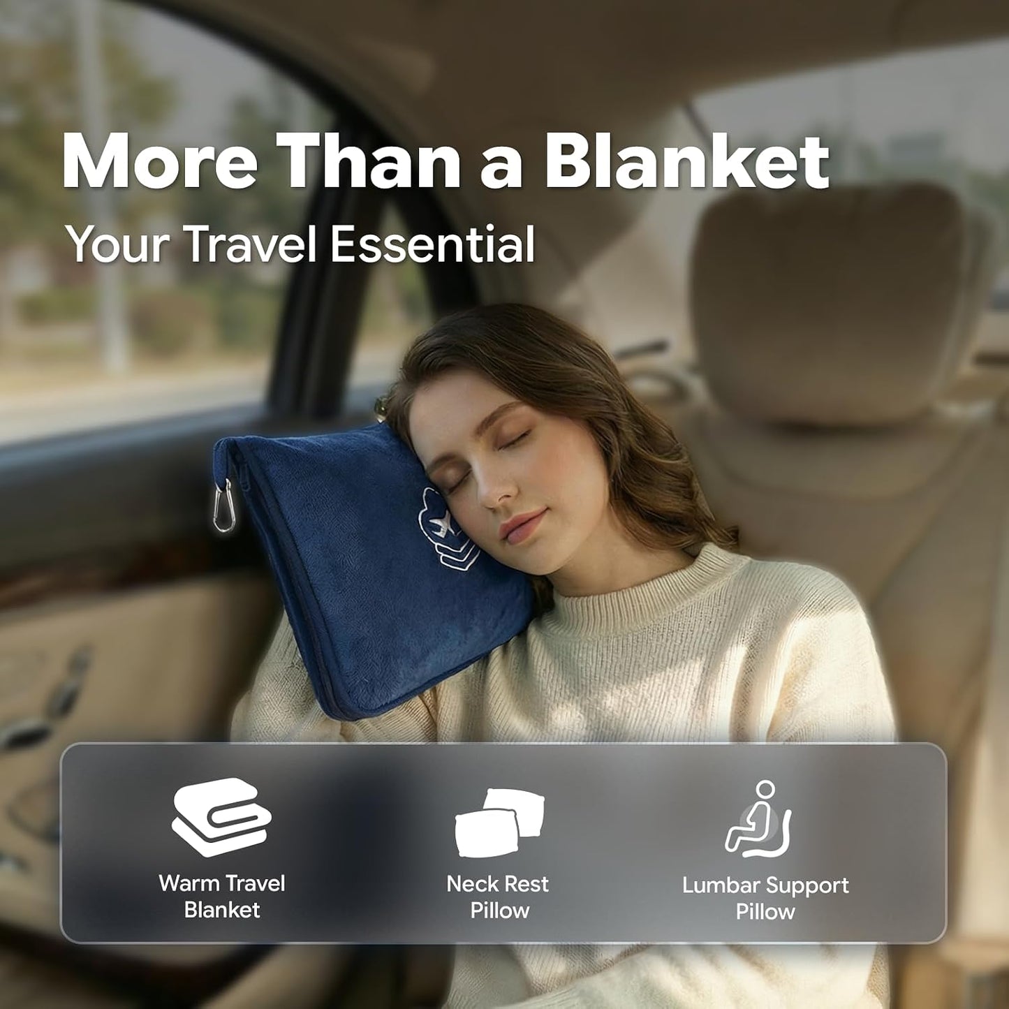 Travel Blanket, Soft 2-in-1 Airplane Blanket, 65x40 Inches, Travel Blanket Airplane Compact with Bag, Car Blanket with Luggage Sleeve & Backpack Clip (Light Grey)