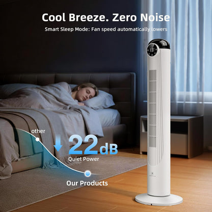 Antarctic Star T36 Tower Fan-36 Inch, Bladeless Oscillating Fan with Remote, 6 Speeds & 4 Modes, LED Display, 9H Timer, Quiet Floor Standing Fan for Bedroom Living Room Office, Pink
